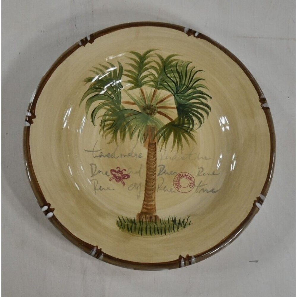 Tabletops Unlimited Bora Bora Green Brown Palmetto Palm Trees 10.5  Dinner Plate